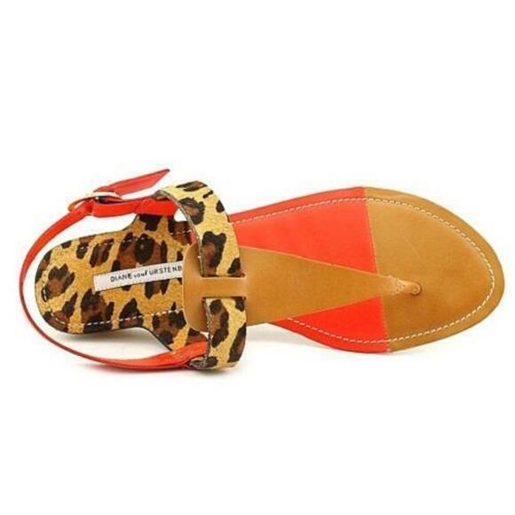 Diane Von Furstenberg Darling T-Strap Thong Wedge Sandal Leopard - Picture 4 of 12